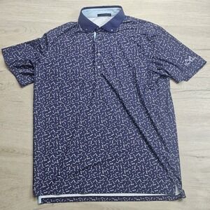 Greyson Golf Polo Shirt Mens Large All Over Print Dragonfly Wicking Stretch Blue